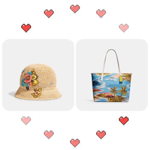 Coach CJ599 City Tote with Hawaiian Print+hawaiian Floral Crochet Bucket Hat