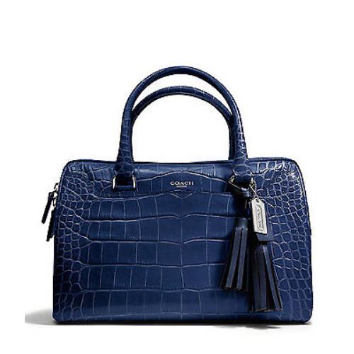 Coach Legacy Haley Satchel Exotic Croc-embossed Leather 25324 Silver / Navy - Exterior: Silver/Navy