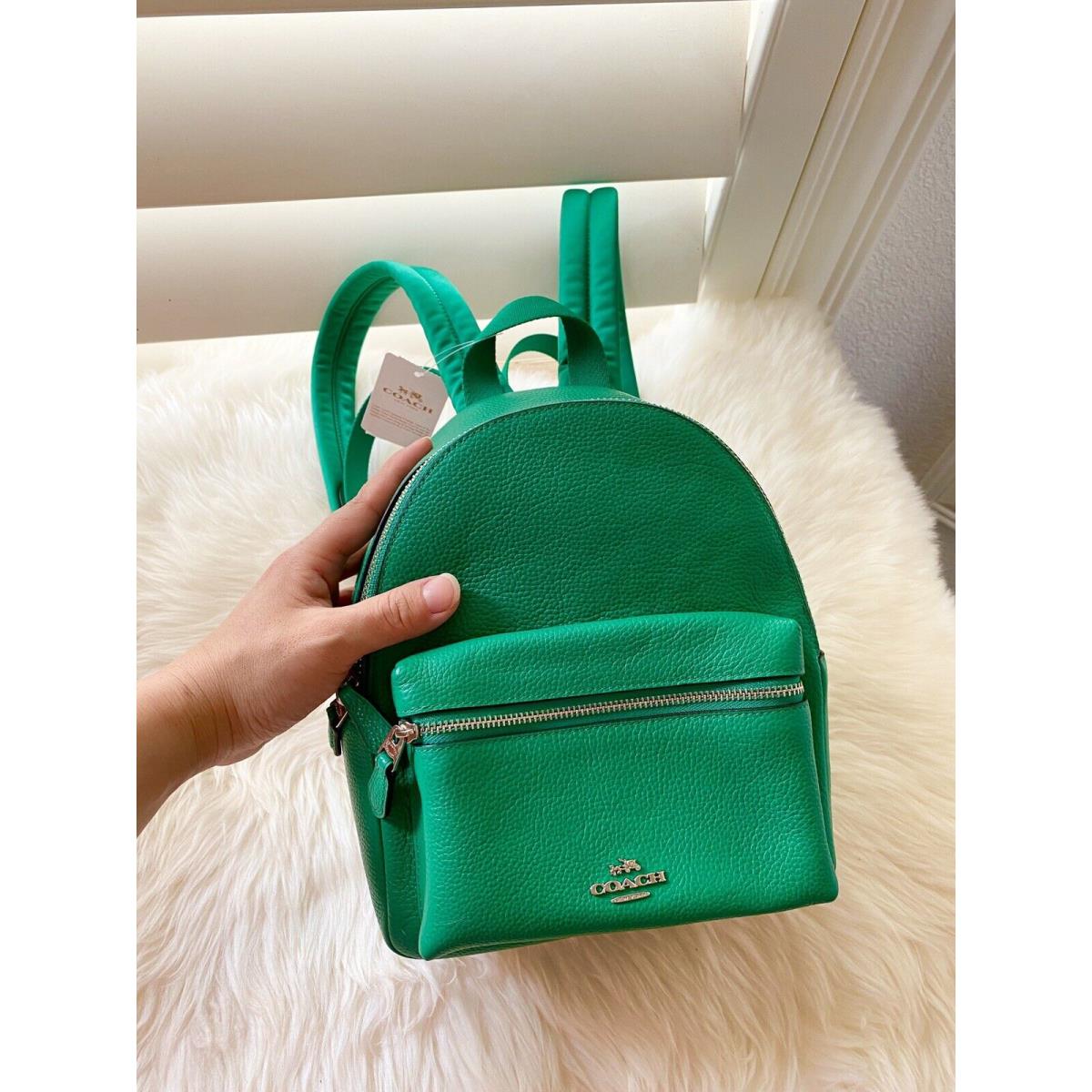 Coach F38263 Mini Charlie Backpack In Pebble Leather Leaf/green