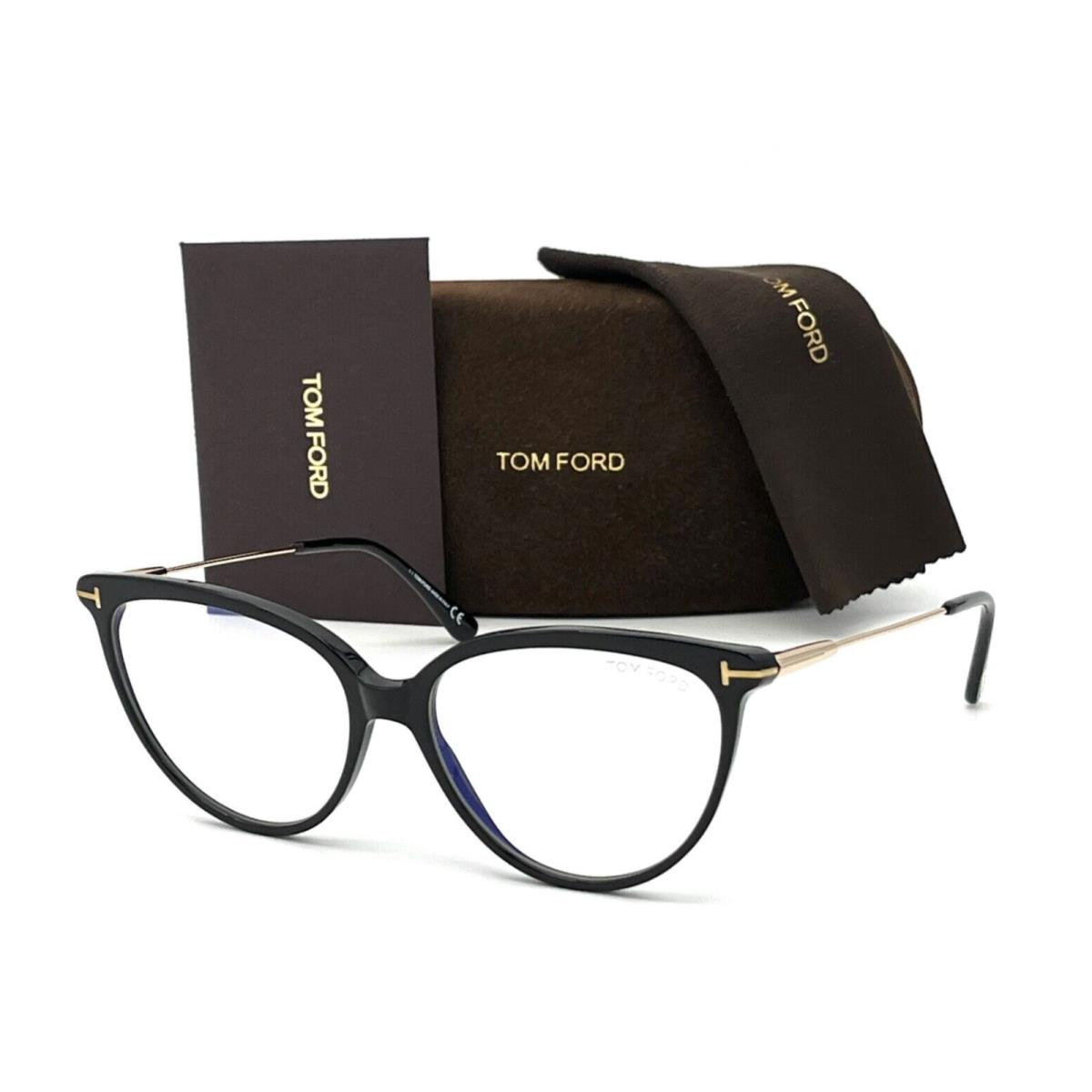 Tom Ford Blue Block Eyeglasses TF 5688-B 001 55-15 Black Gold Cateye Frames