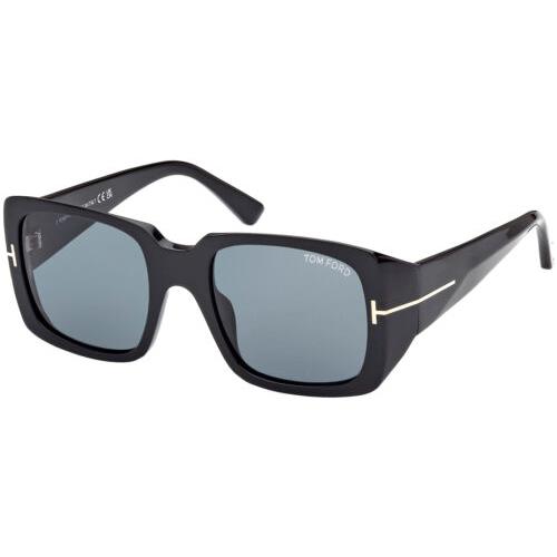 Tom Ford Ryder Women`s Black Square Sunglasses - FT1035-01V-51 - Made in Italy - Frame: Black, Lens: Blue
