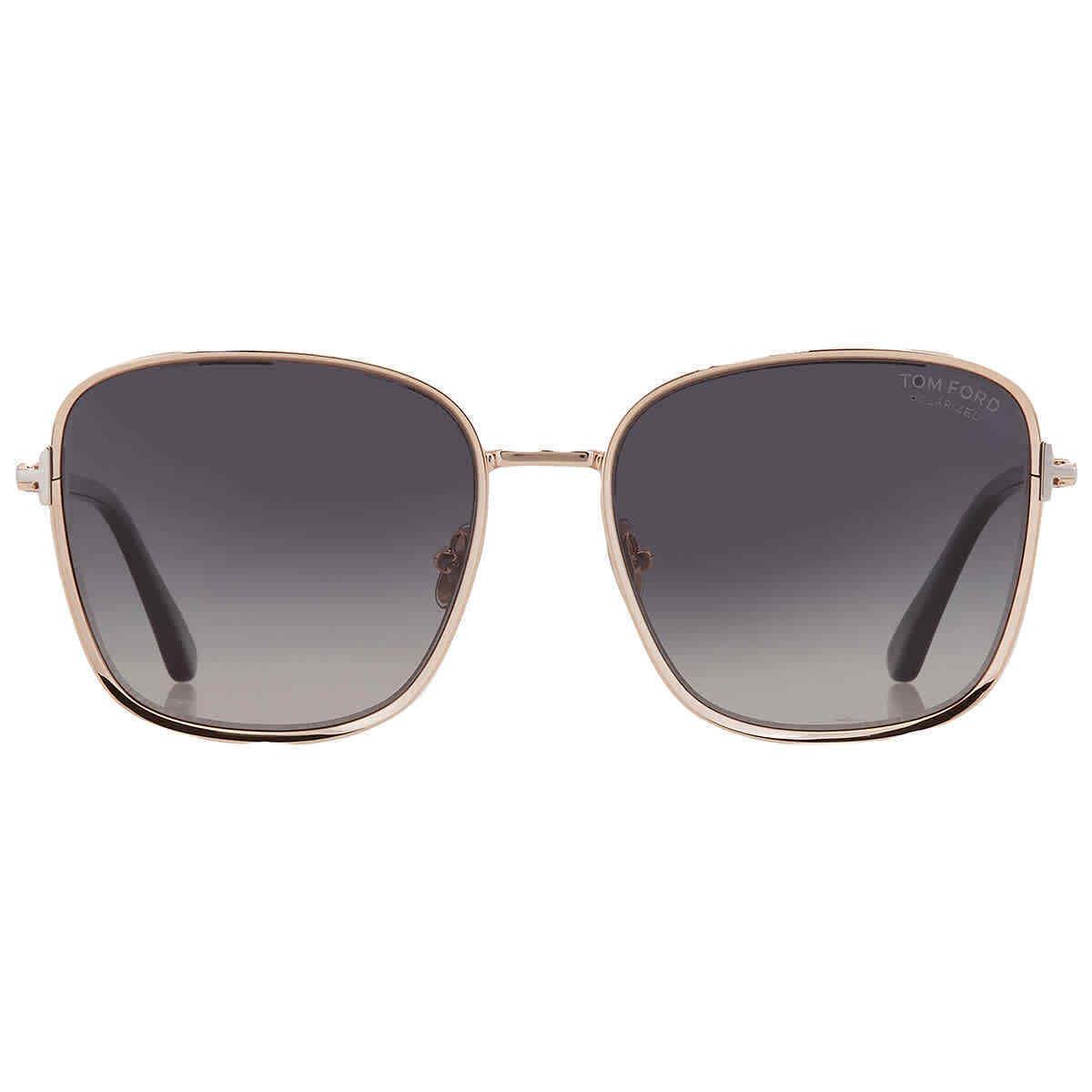 Tom Ford Fern Polarized Smoke Square Ladies Sunglasses FT1029 28D 57 - Frame: Gold, Lens: Gray