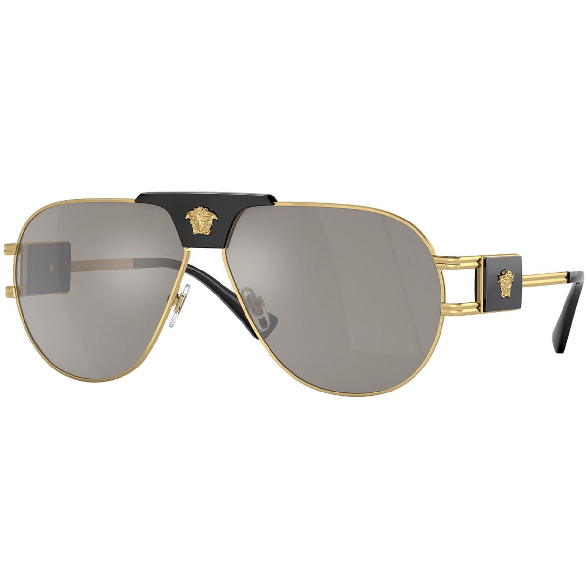 Versace Medusa Gold-tone Metal Pilot Sunglasses - VE2252 - Made in Italy - Gold-Tone/Light Grey-Silver (10026G-63), Frame: Select Variation