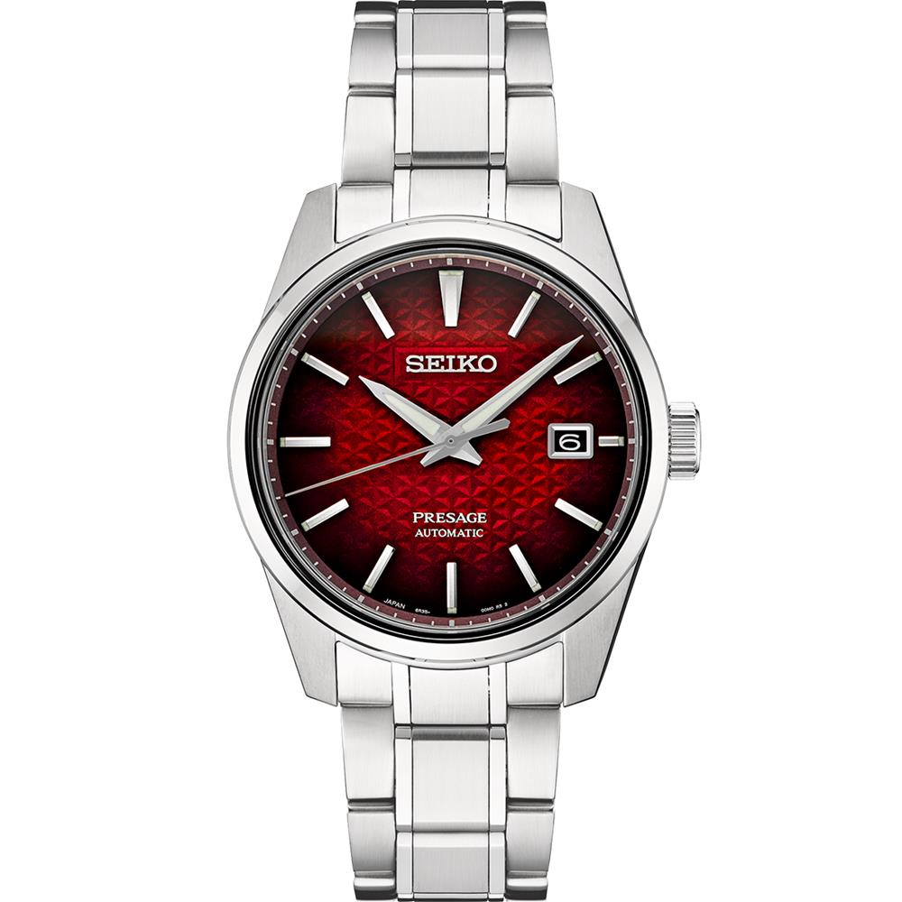 Seiko Presage Red Dial Stainless Steel Bracelet Men`s Watch SPB227 - Dial: Red, Band: Silver