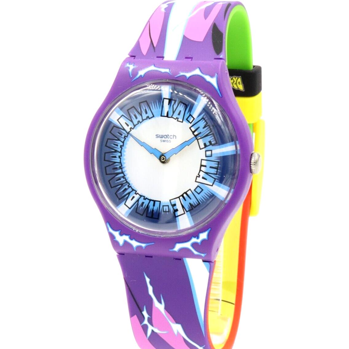 Swiss Swatch X Dragon Ball Z Gohan Silicone Watch 42mm SUOZ345 - Dial: Multicolor, Band: Multicolor, Bezel: Matte purple