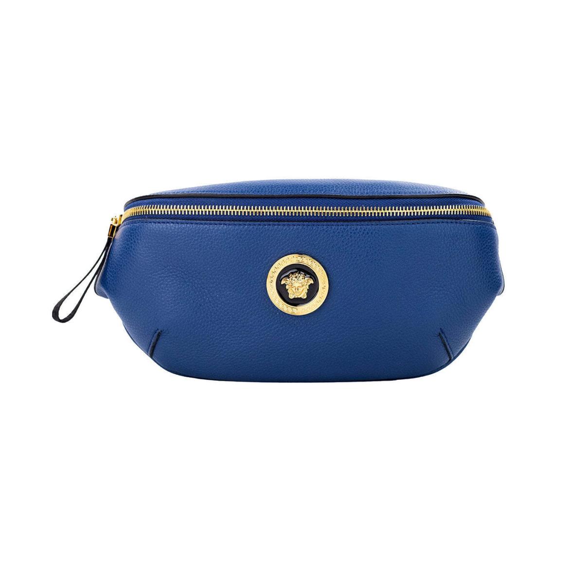 Versace Women Navy Blue Belt Bag Leather Medusa Head Pendant Casual Fanny Pack - Exterior: Blue, Handle/Strap: Blue