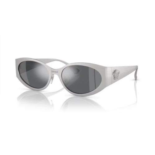 Versace 0VE2263 12666G Matte Silver/ Light Grey Mirror Oval Women`s Sunglasses