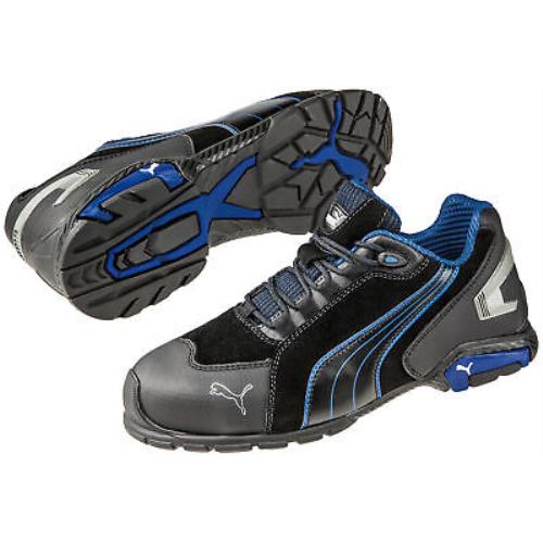 Puma Safety Blue/black Mens Leather Rio Black CT Oxford Work Shoes - Blue/Black