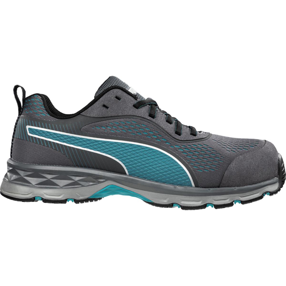 Puma Safety Grey/aqua Womens Leather Fuse Knit 2.0 CT Oxford Work Shoes