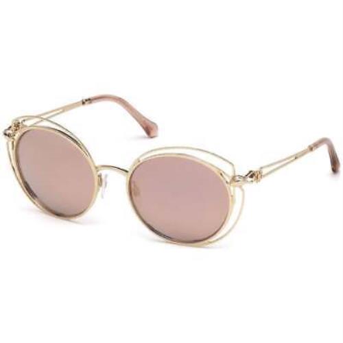Roberto Cavalli Cascina 1030 28C Rose Gold Round Gray Mirror 55mm Sunglasses - Frame: Rose Gold, Lens: Gray Mirror