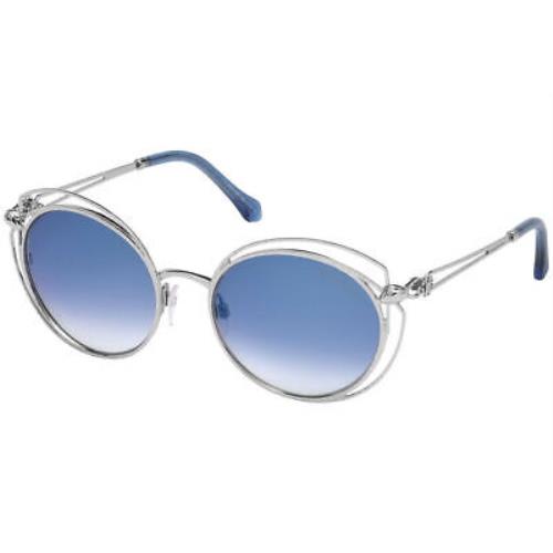 Roberto Cavalli Cascina 1030 16X Silver Round Blue Mirror 55-20-135mm Sunglasses - Frame: Silver, Lens: Blue Mirror