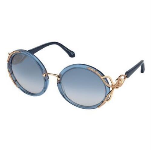 Roberto Cavalli Massarosa 1076 90X Shiny Blue Round Blue Mirror 59mm Sunglasses