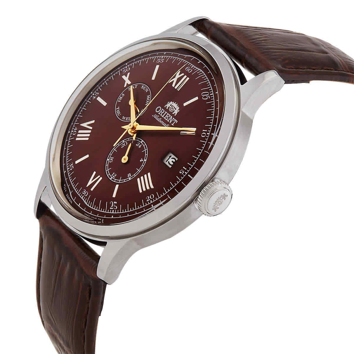 Orient Classic Bambino Men`s Red Dial Watch RA-AK0705R10B - Dial: Red, Band: Brown, Bezel: Silver-tone