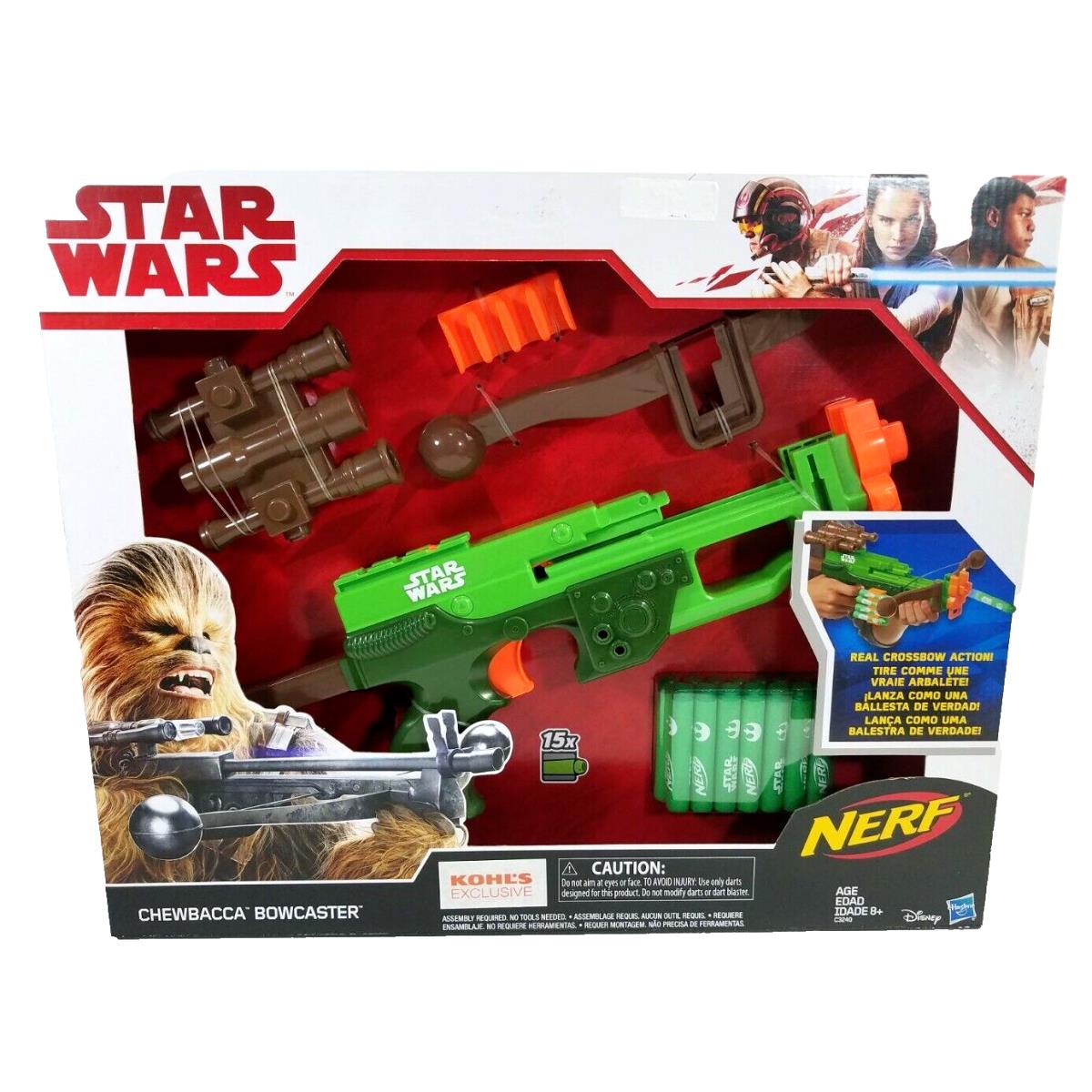 Nerf Crossbow Chewbacca Star Wars Green Bowcaster Toy 15 Darts Rare Vhtf