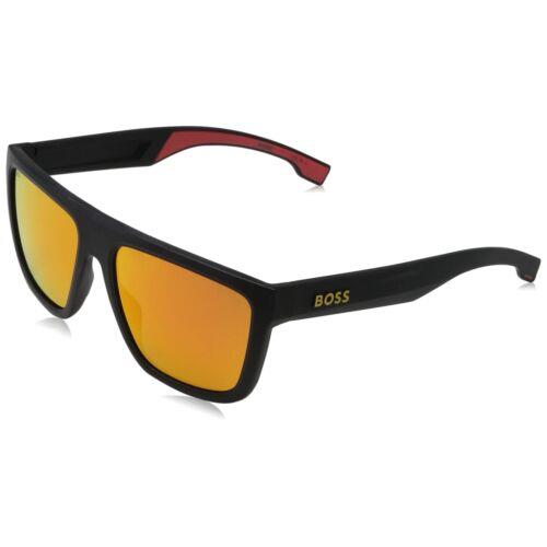 by Hugo Boss: Boss 1451S Pgcuz Matte Black Sunglasses with Red Mirror Lenses