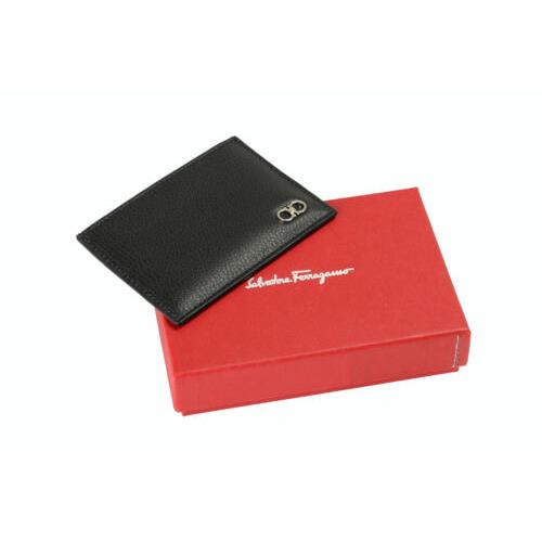 Salvatore Ferragamo Men`s Black Textured Logoo Detail Leather Card Case