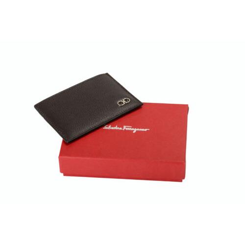 Salvatore Ferragamo Men`s Chocolate Brown Textured Leather Card Case