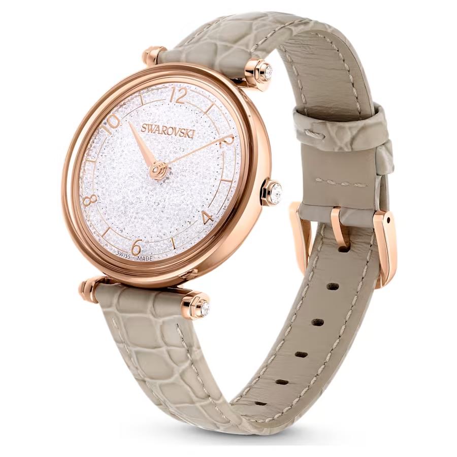 Swarovski Crystalline Wonder Watch Swiss Made Leather Strap Beige Rose Gold