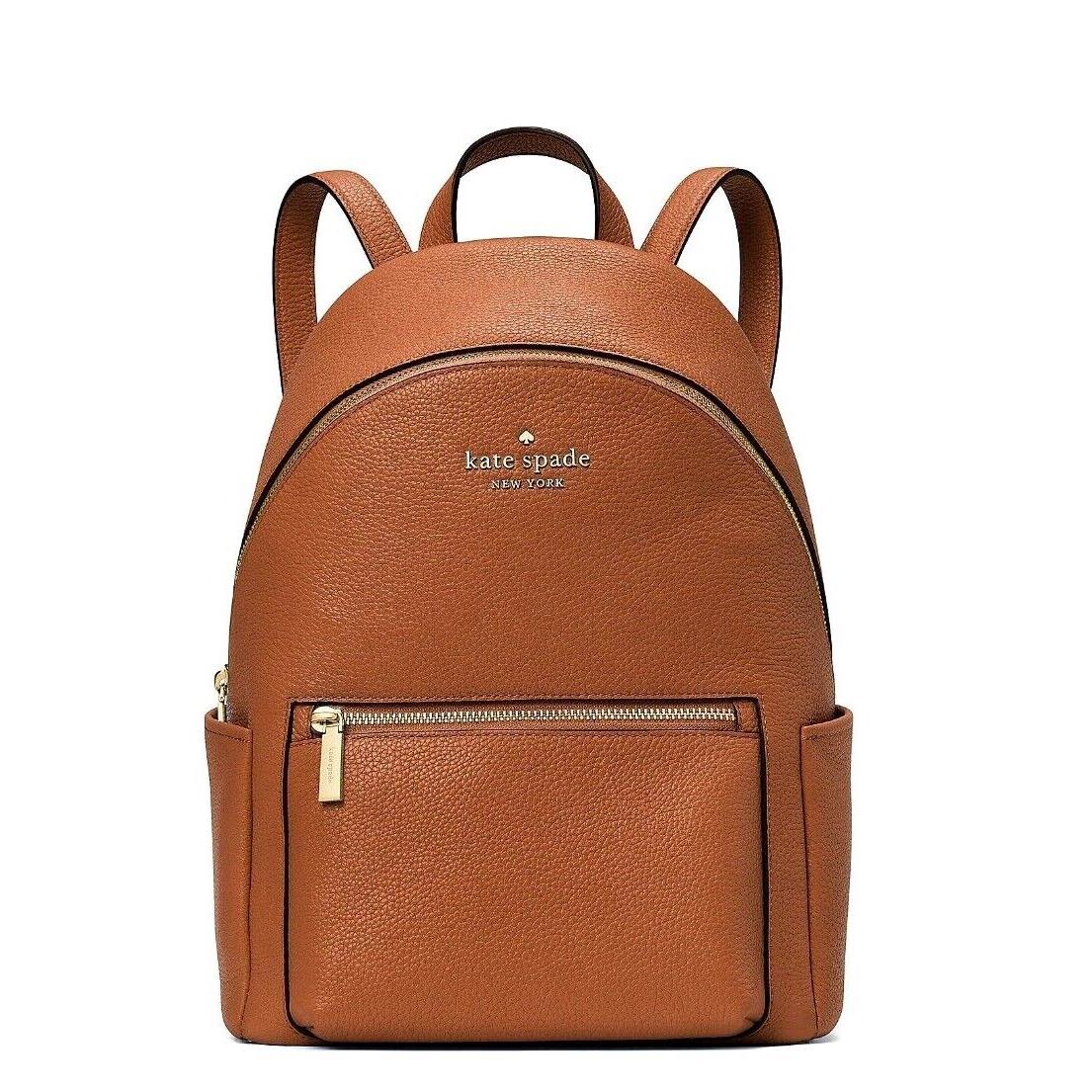 Kate Spade New York Leila Dome Leather Medium Backpack Shoulder Bag Wallet Warm Gingerbread Backpack