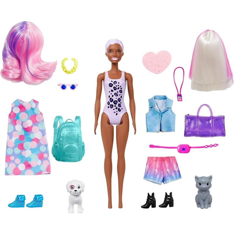 Barbie Color Reveal Doll Set with 25 Surprises Including 2 Pets Day-to-night T