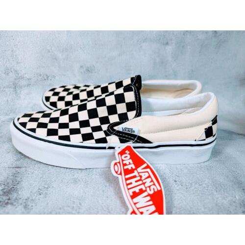 Vans Women`s Classic Slip-on Casual Sneakers Canvas Black White Check Size 7 - Black