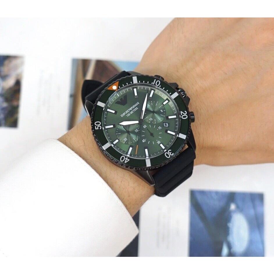 Emporio Armani Men s Green Armani watch Emporio Fash Watch - AR11463 - and Brands Silicone | Steel Black Chronograph