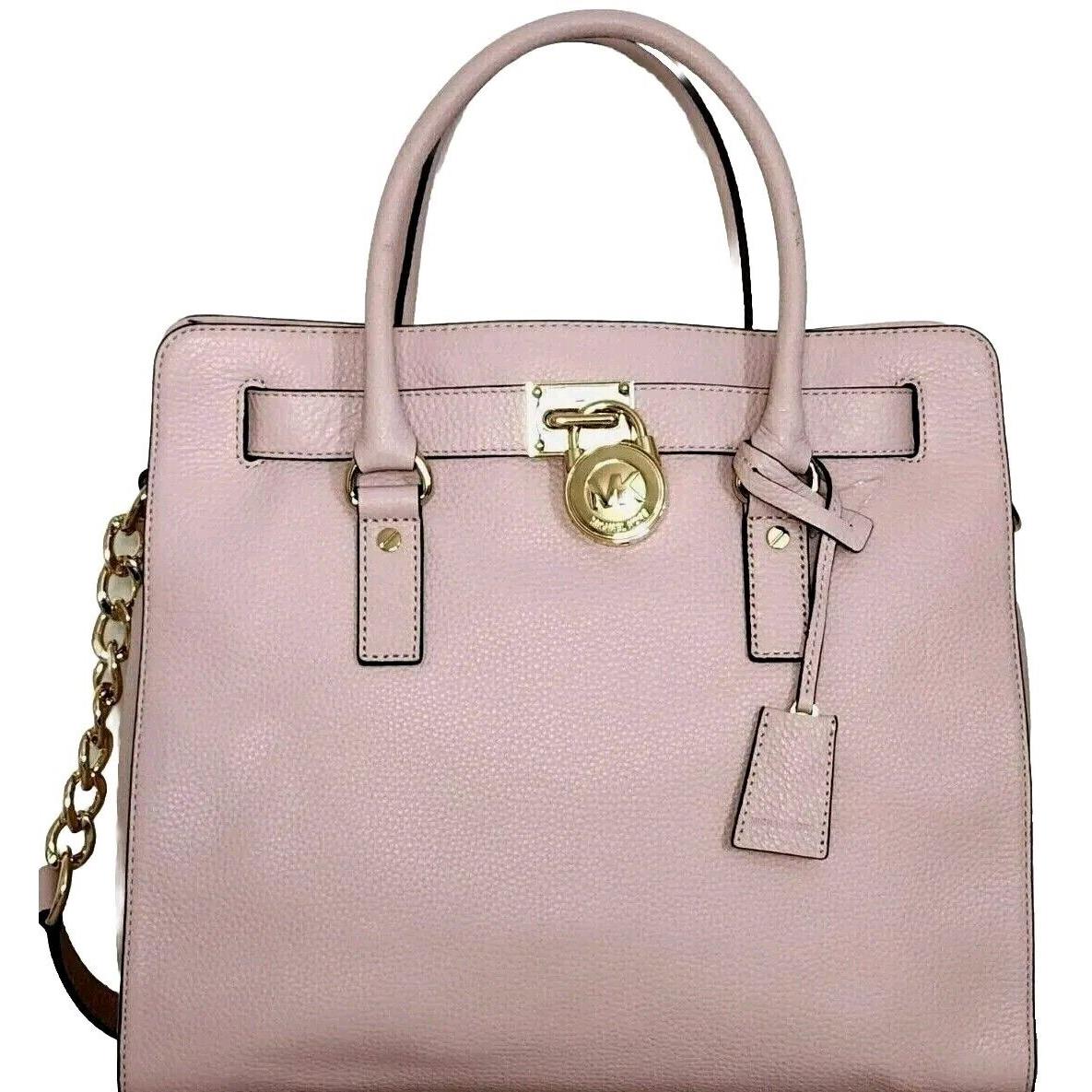 Michael Kors Hamilton Large Blossom Pink Leather Gold Lock Chain Tote Bag