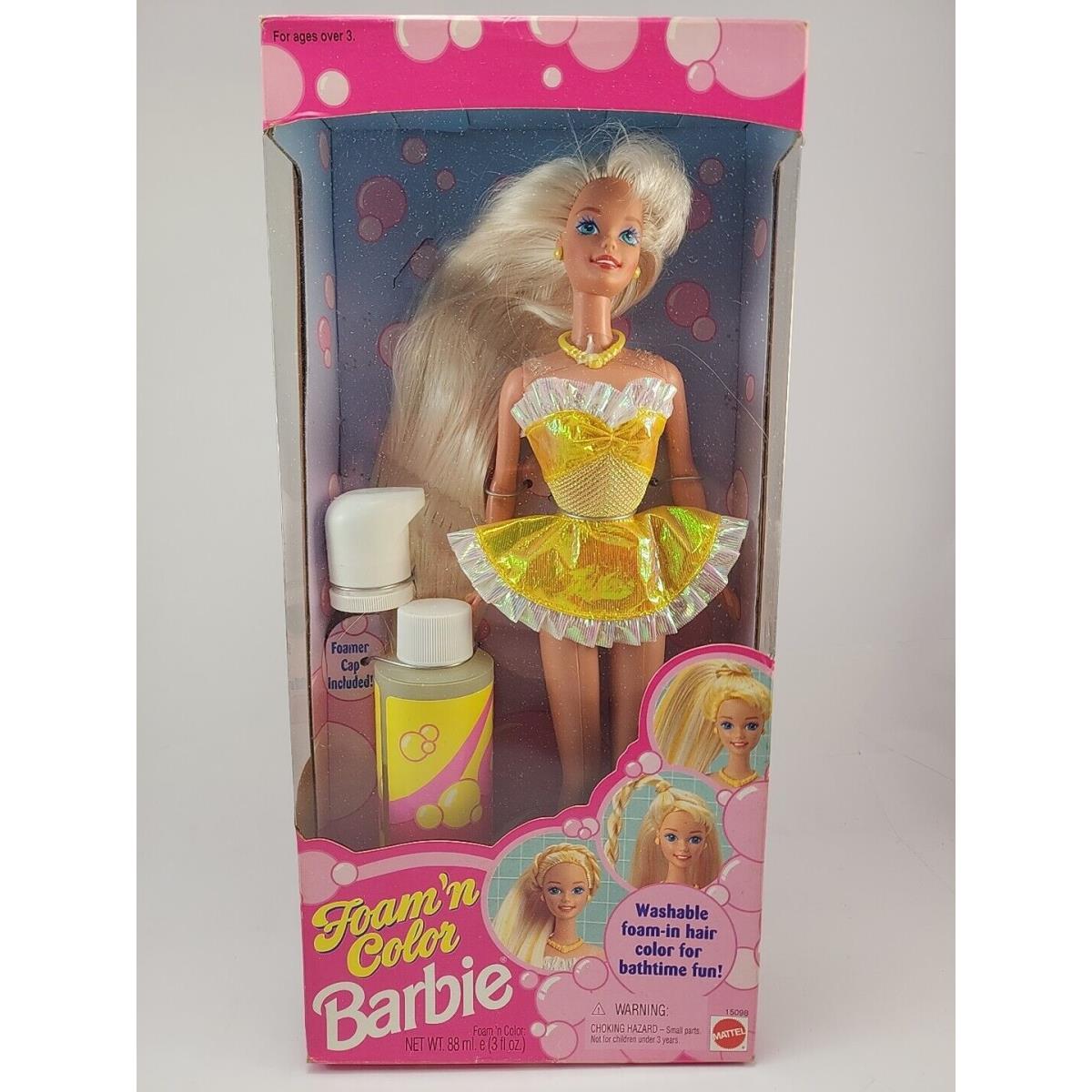 Vintage 1995 Foam `n Color Barbie Doll Yellow Dress