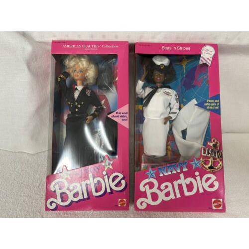 Mattel `89 American Beauties Army `90 Stars `n Stripes Navy Barbies
