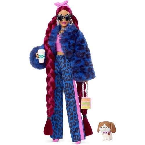 Barbie Extra Doll and Accessories with Burgundy Braids Dressed in Furry Jacket w