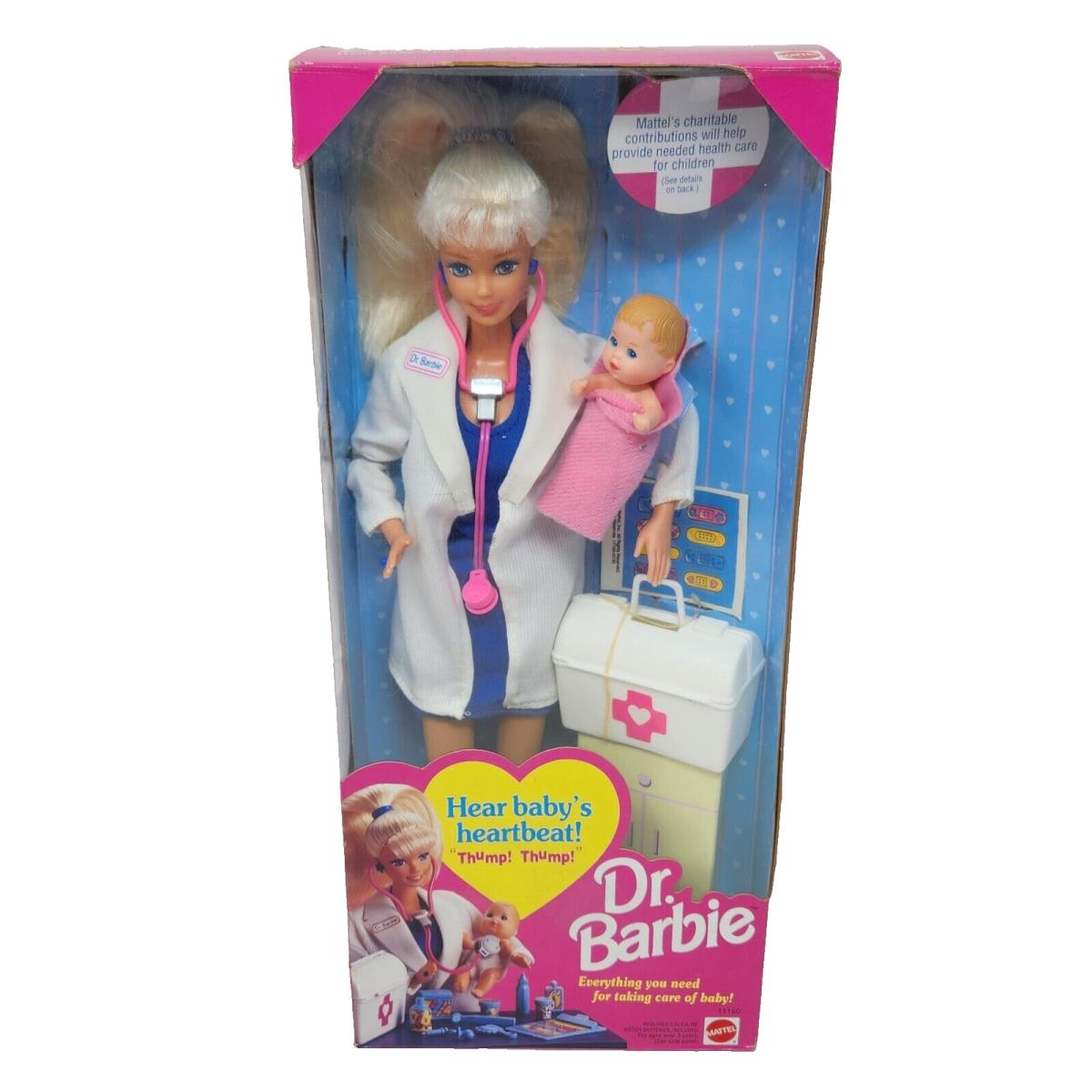 Vintage 1993 Mattel DR Doctor Barbie W/ Baby Box 11160 Heartbeat