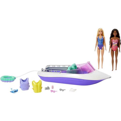 Barbie Mermaid Power Dolls Toy Boat Playset Malibu Brooklyn in 18-In Fl