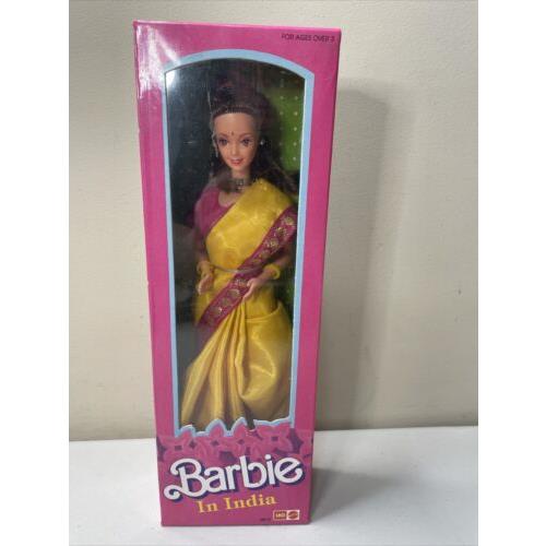 1990 s Leo Mattel Barbie In India with Bindi Saree 9910 Yellow Pink