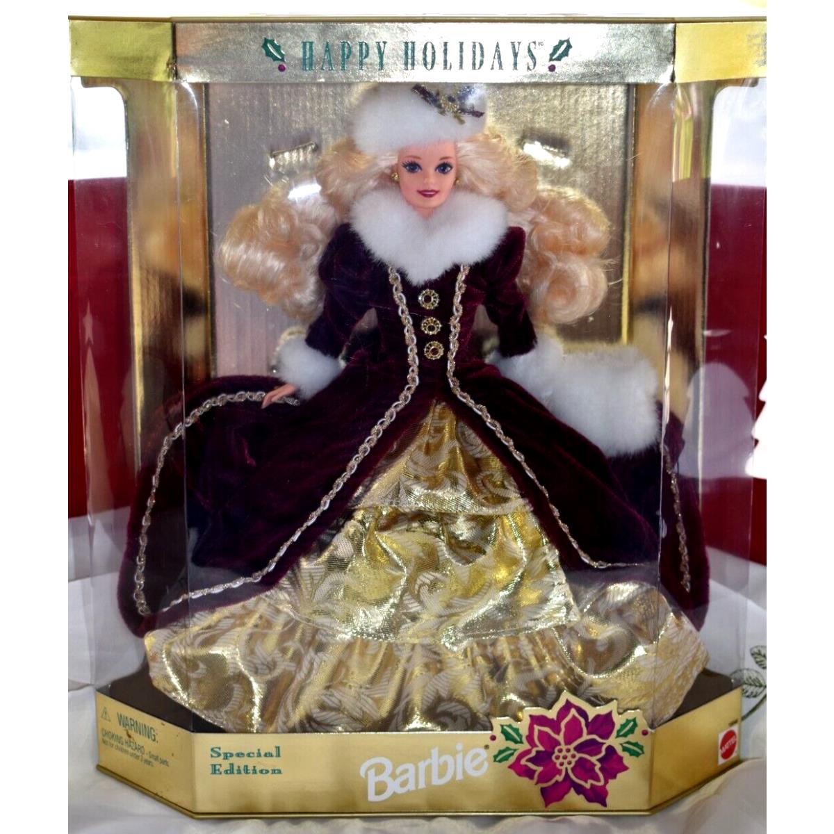 1996 Happy Holidays Barbie Special Edition Burgundy Gold Dress 15646