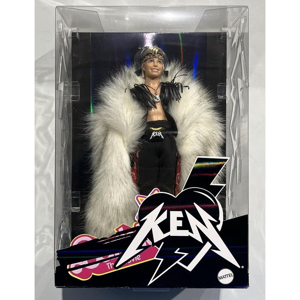 Barbie The Movie Ken Doll Wearing Fur Coat with Mattel Box IN Hand