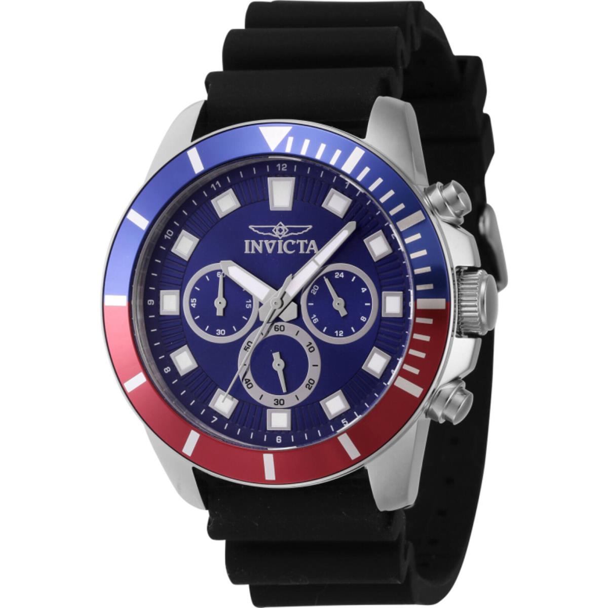 Invicta Men`s Watch Pro Diver Chronograph Blue Dial Silicone Rubber Strap 46080