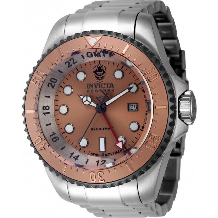 Invicta Men`s 45477 Reserve Hydromax SS Rose Gold Dial Swiss Quartz Watch - Dial: Rose Gold, Band: Silver, Bezel: Rose Gold/Black