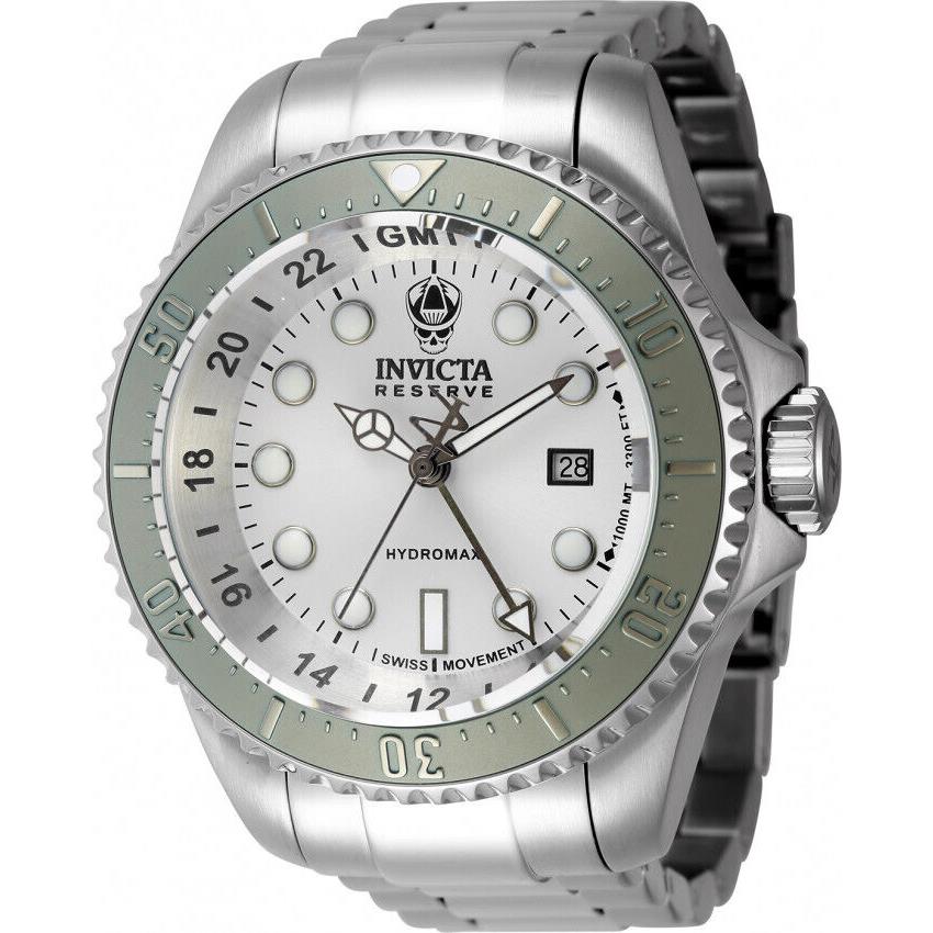 Invicta Men Reserve 52mm Hydromax Swiss Gmt Stainless St. Silver Dial Watch