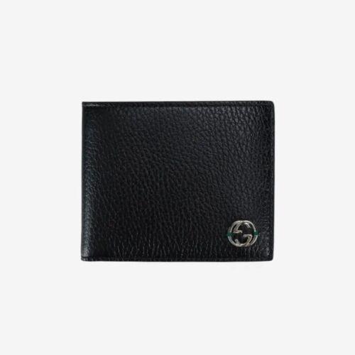 Gucci Interlocking GG Bifold Leather Wallet Black with Green Interior