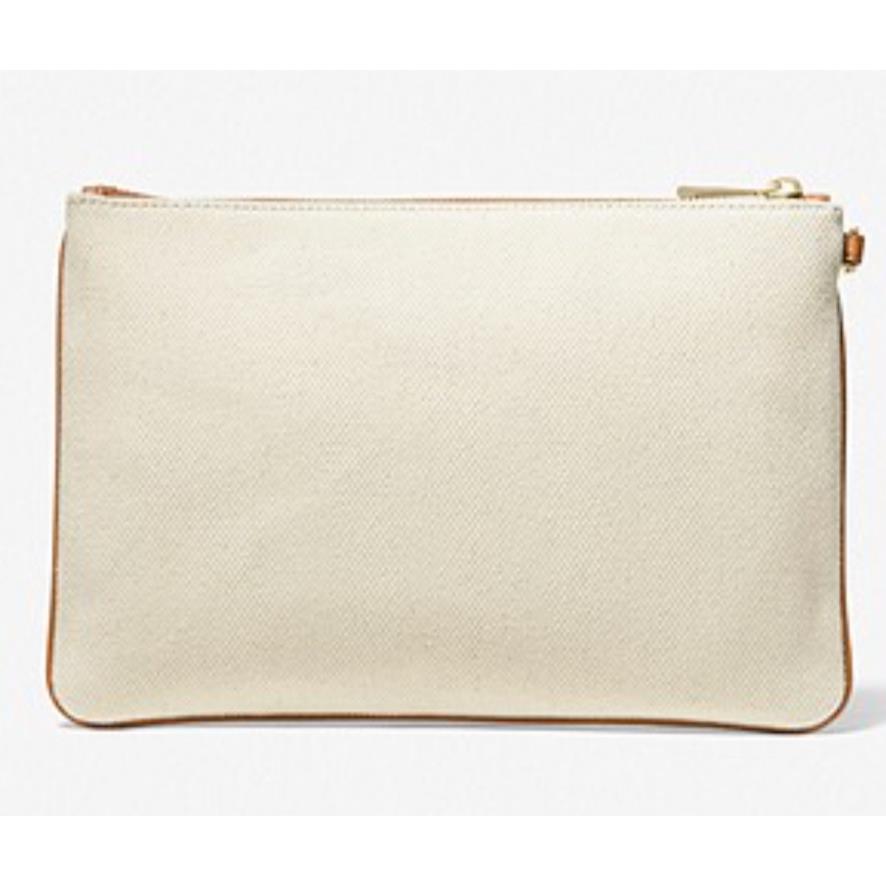 Michael Kors Large Rainbow Pride Heart Logo Canvas Zip Pouch Natural Mrsp