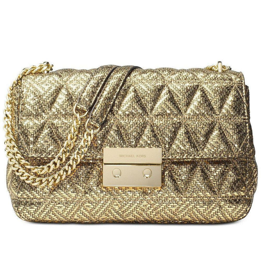 Michael Kors Gold Metallic Sloan Quilted Pyramid Large Chain Shoulder Bag