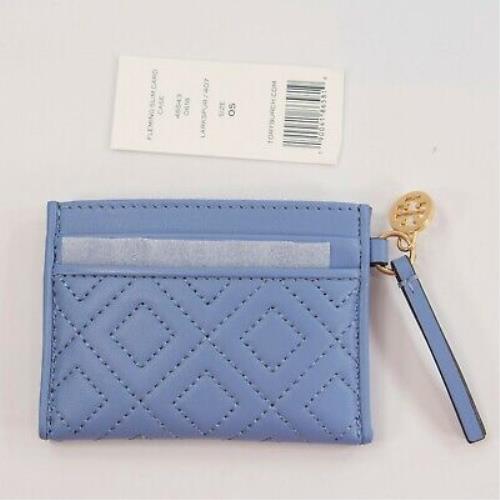 Tory Burch Fleming Larkspur Quilted Leather Card Coin Case Mini Key Wallet