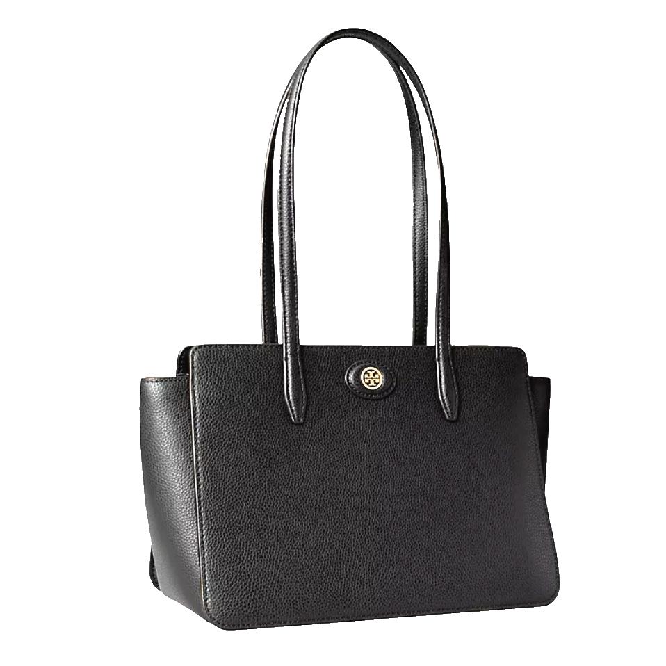 Tory Burch Robinson Small Double Zip Top Leather Tote Bag In Black