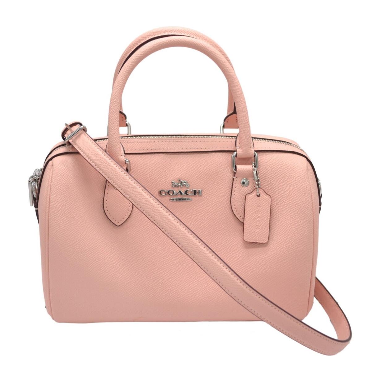 Coach Women`s Rowan Satchel Purse Crossbody Leather Handbag Light Pink - Handle/Strap: Pink, Hardware: Silver, Exterior: Light Pink