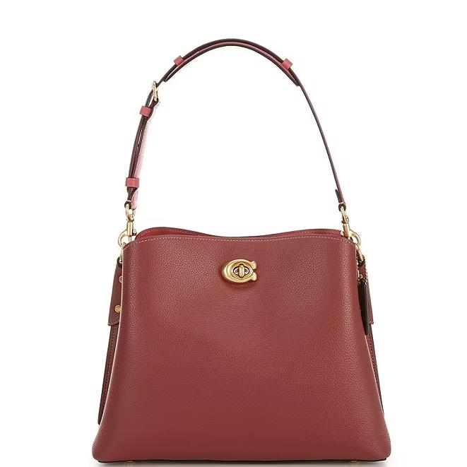 Coach Willow Shoulder Bag in Colorblock Pebble Leather Wine C2590