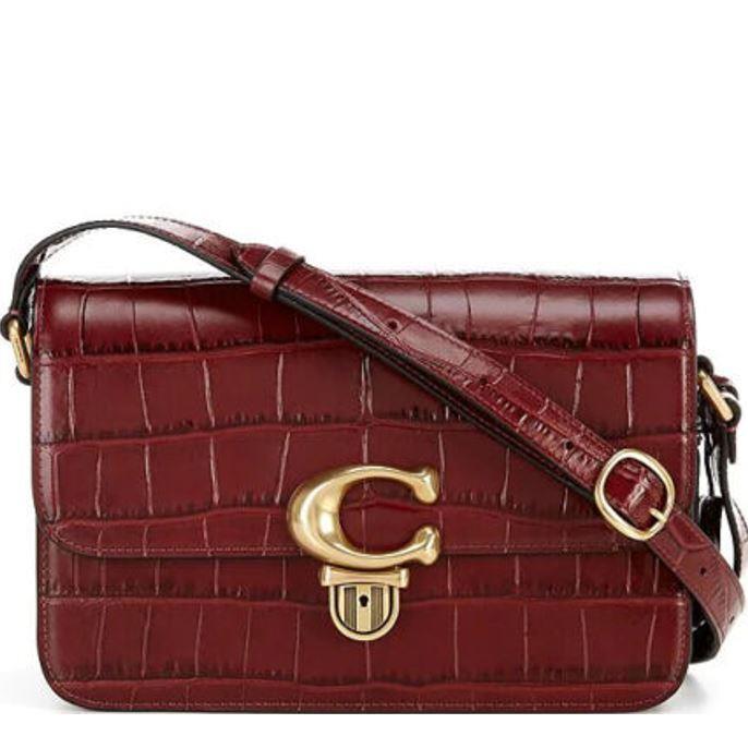 Coach Studio Embossed Croc Shoulder Bag Wine Red Dust Bag