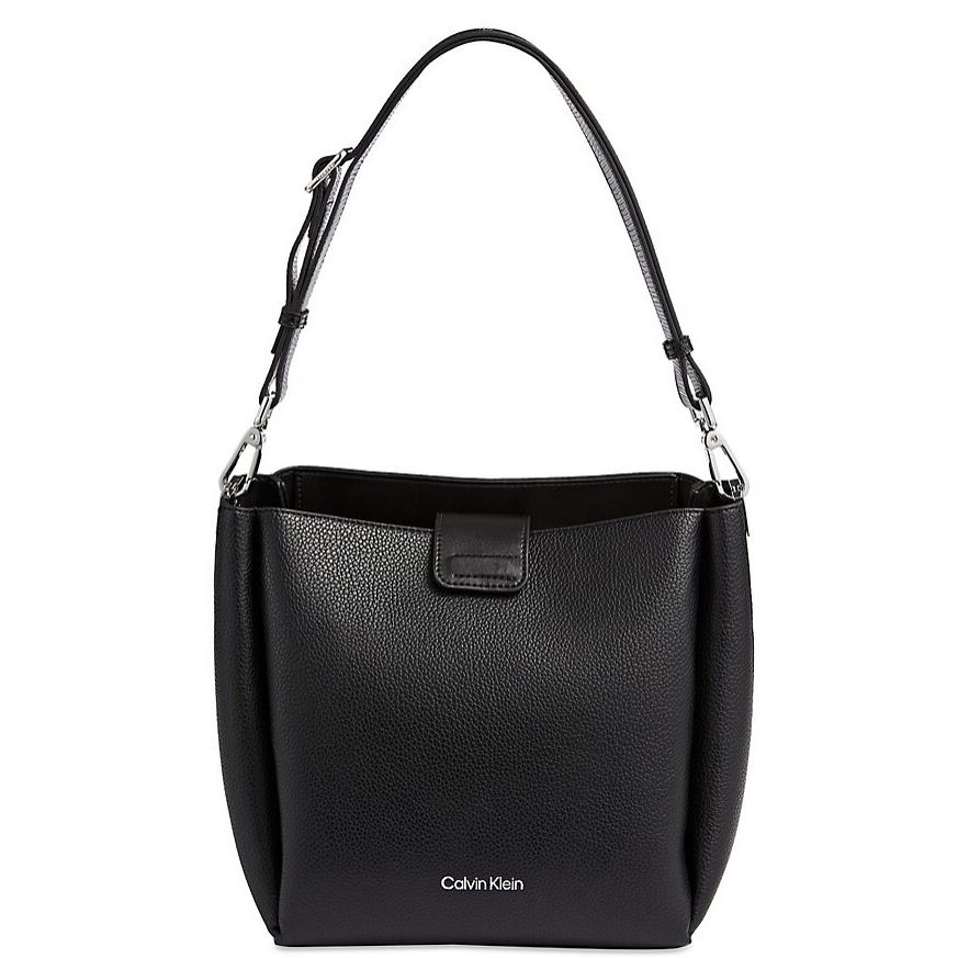 Calvin Klein Bucket Tote Black Leather Snakeskin Embossed Trim Convertible