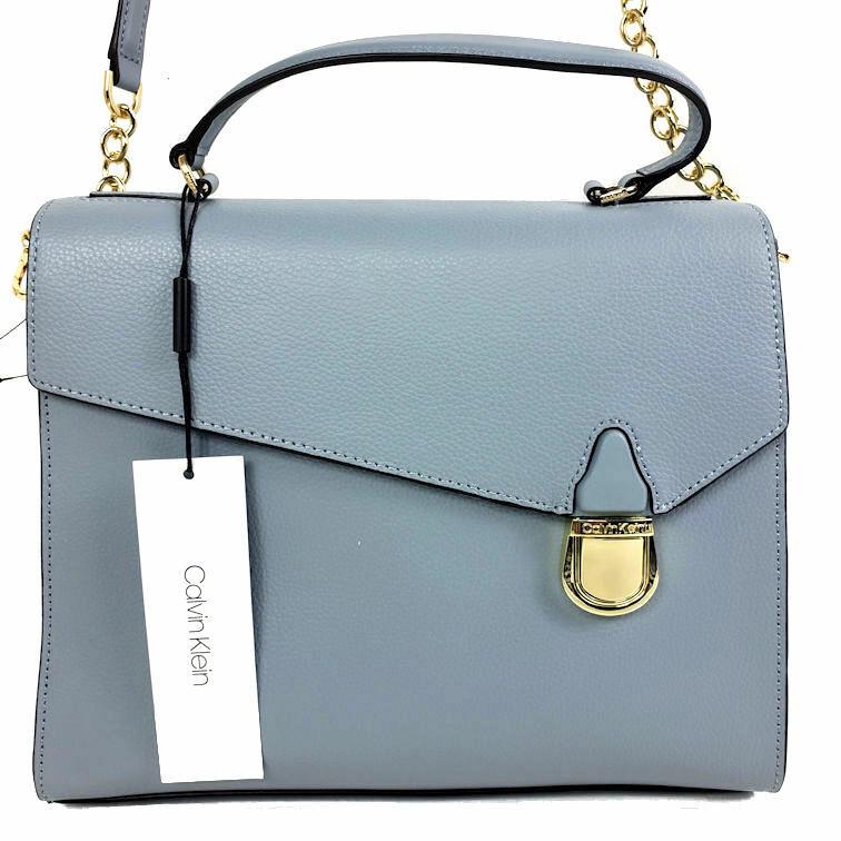 Calvin Klein Leather Purse Iris Top Handle Satchel - Light Blue