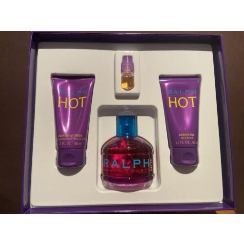 Ralph Hot by Ralph Lauren 4 Pcs. Set 3.4 OZ Edt Spray 1.7 OZ B/lotion S/gel