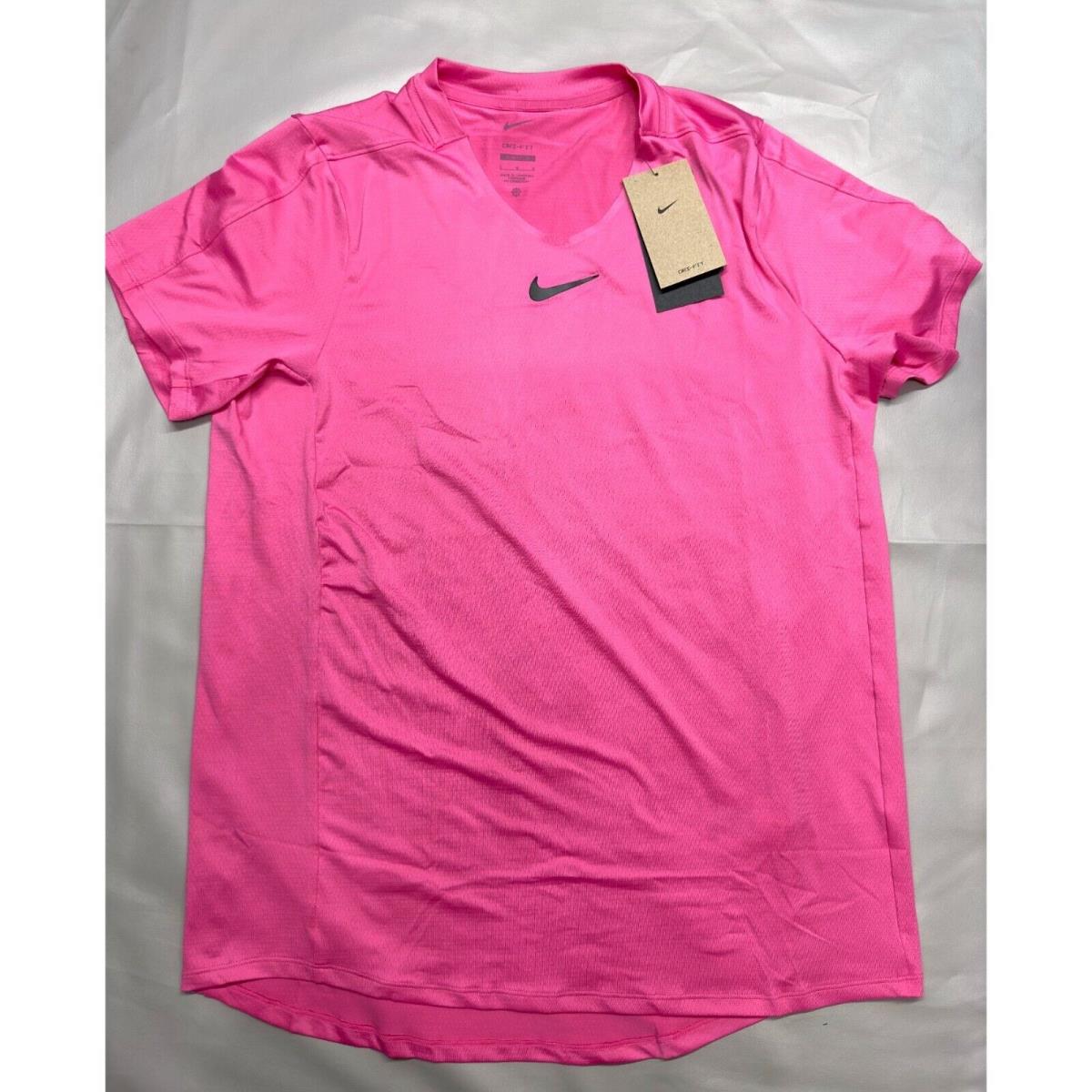 Nike Men`s Large Dri-fit Advantage Pink/black Tennis Shirt DR6548-684 Rare